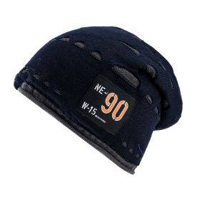 Wool hat men's autumn and winter thickened warm cold hat ins Korean version of the tide brand old hole knitted hat pullover (Color: Navy Blue)